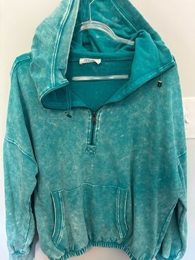 Zenana Outfitters Teal Hooded Pullover